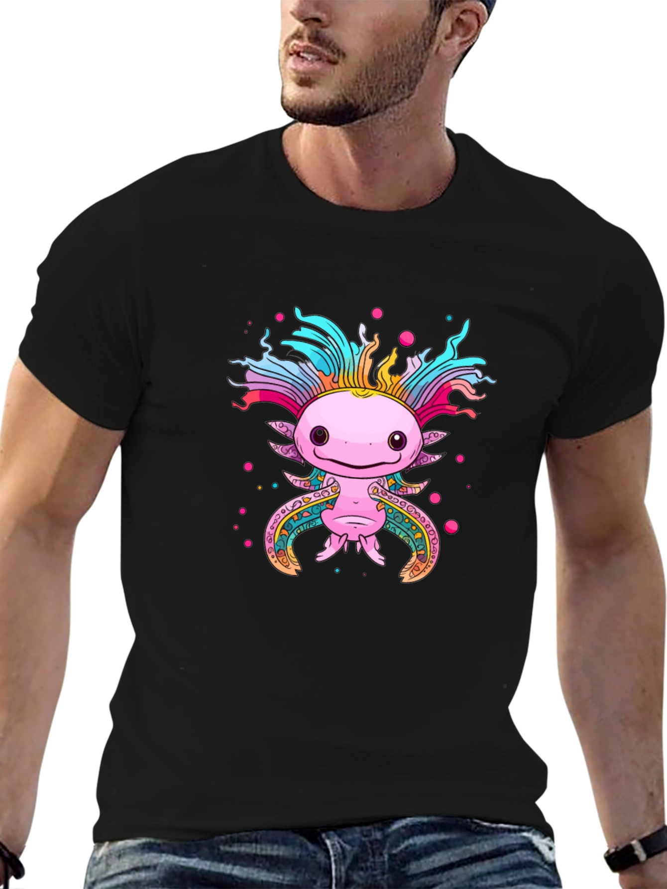 Axolotl Graphic Black T-Shirt Cute Salamander Tee