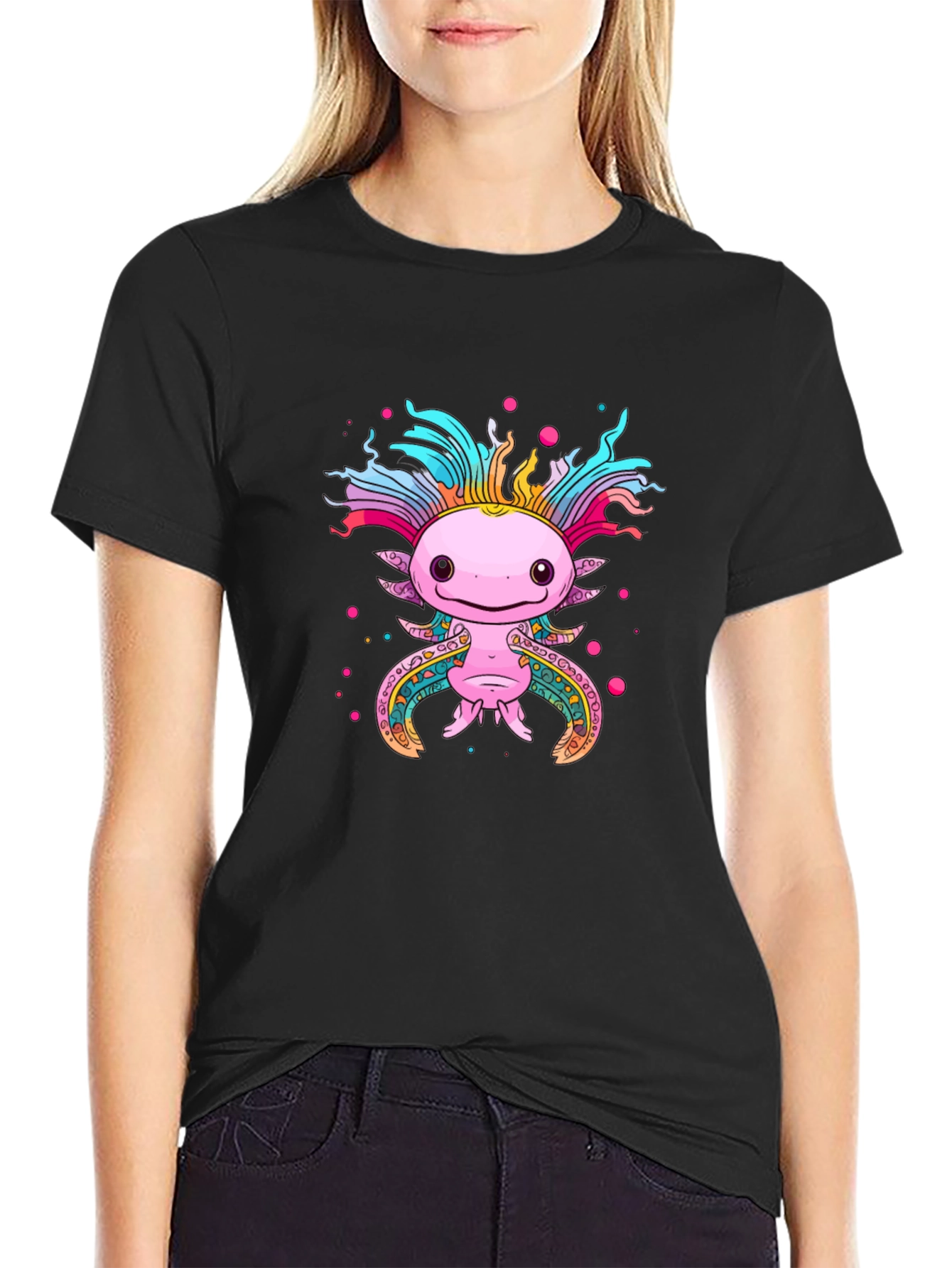 Axolotl Graphic Black T-Shirt Cute Salamander Tee