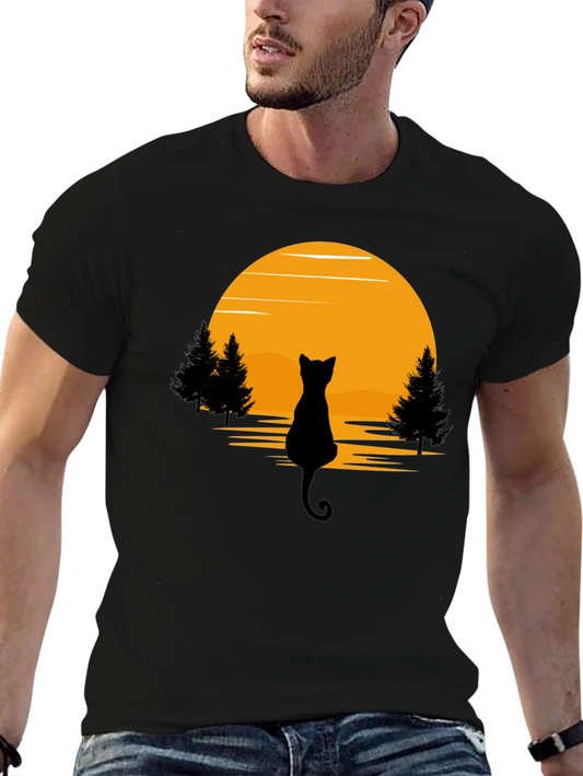 Black Cat Sunset Silhouette T-Shirt