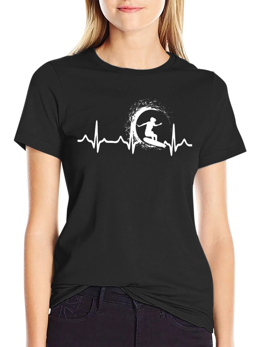 Surfing Heartbeat Graphic Tee - Black