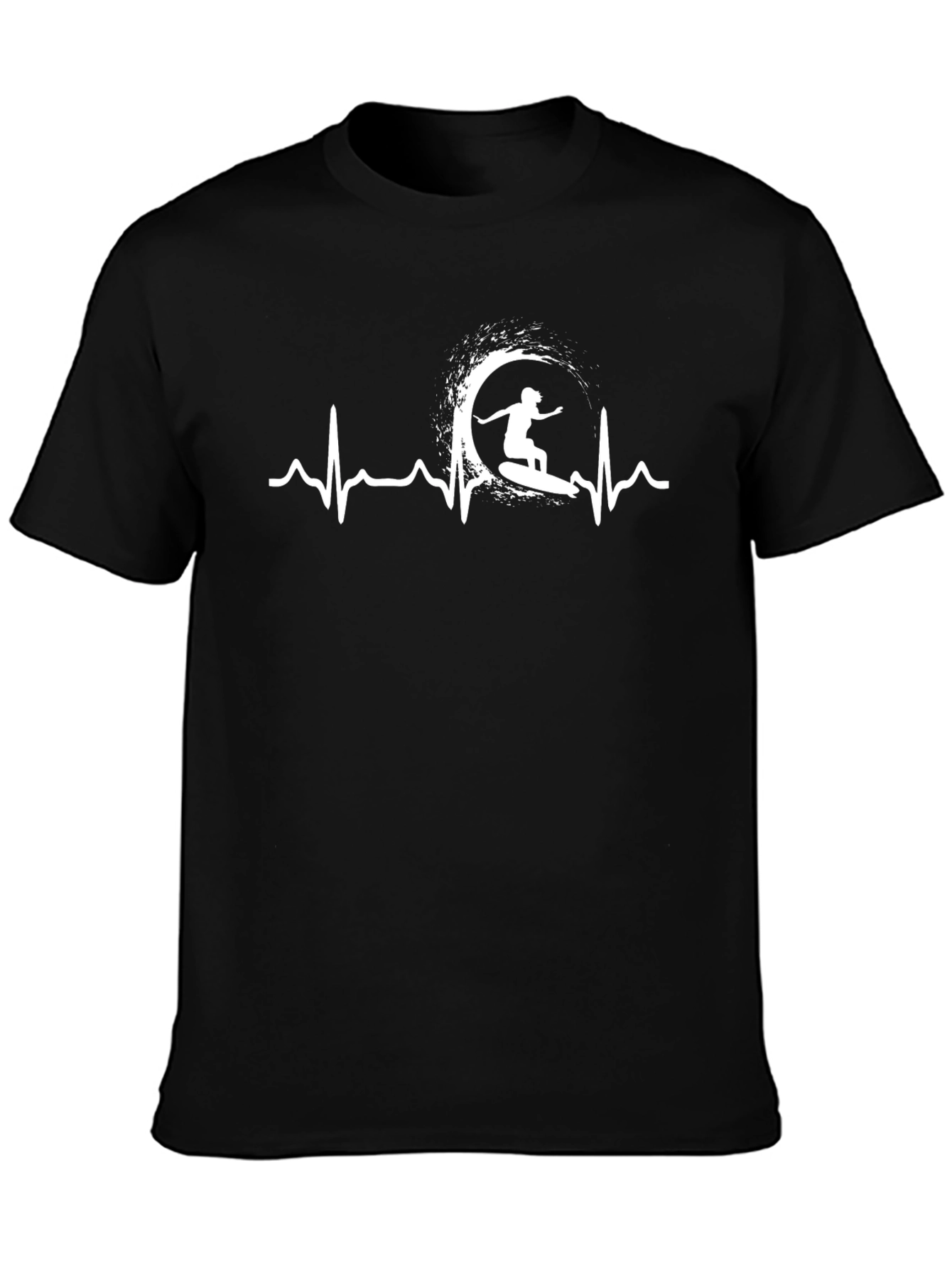 Surfing Heartbeat Graphic Tee - Black