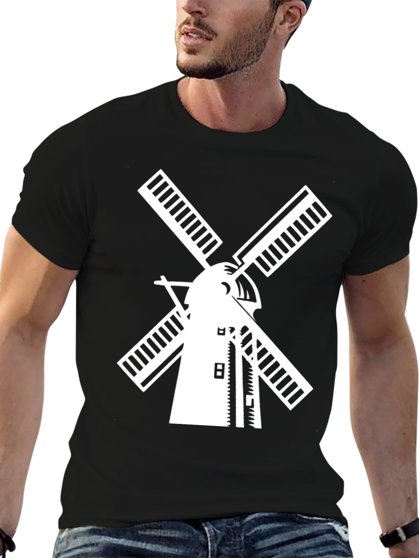 Dutch Windmill Graphic Tee - Black Cotton T-Shirt