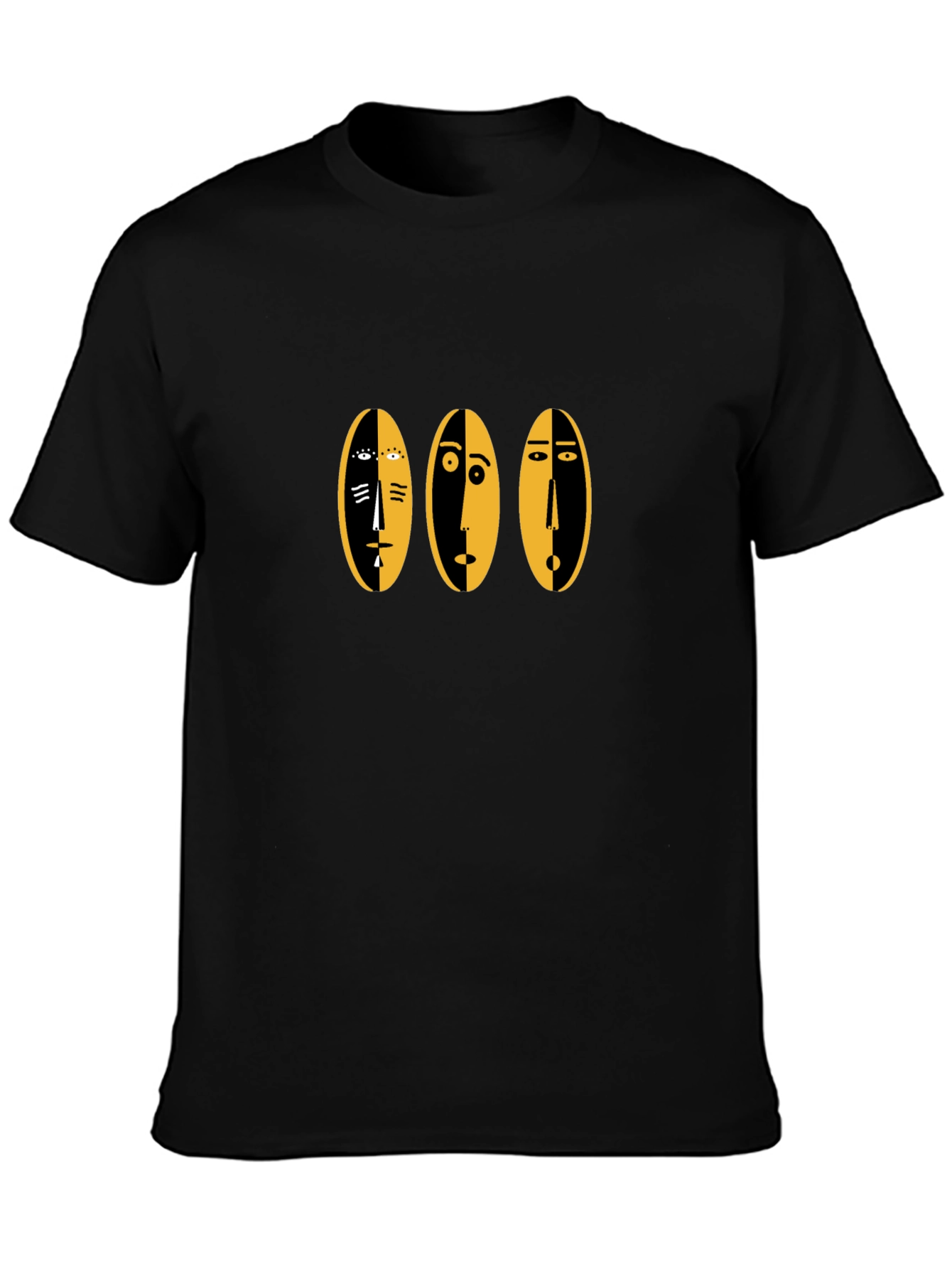 Abstract Faces Graphic Tee - Black Cotton Casual Shirt