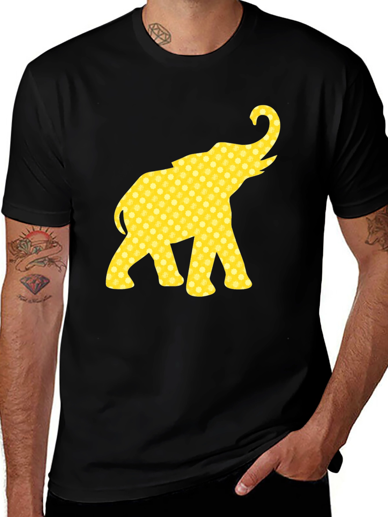 Elephant Print Black T-Shirt