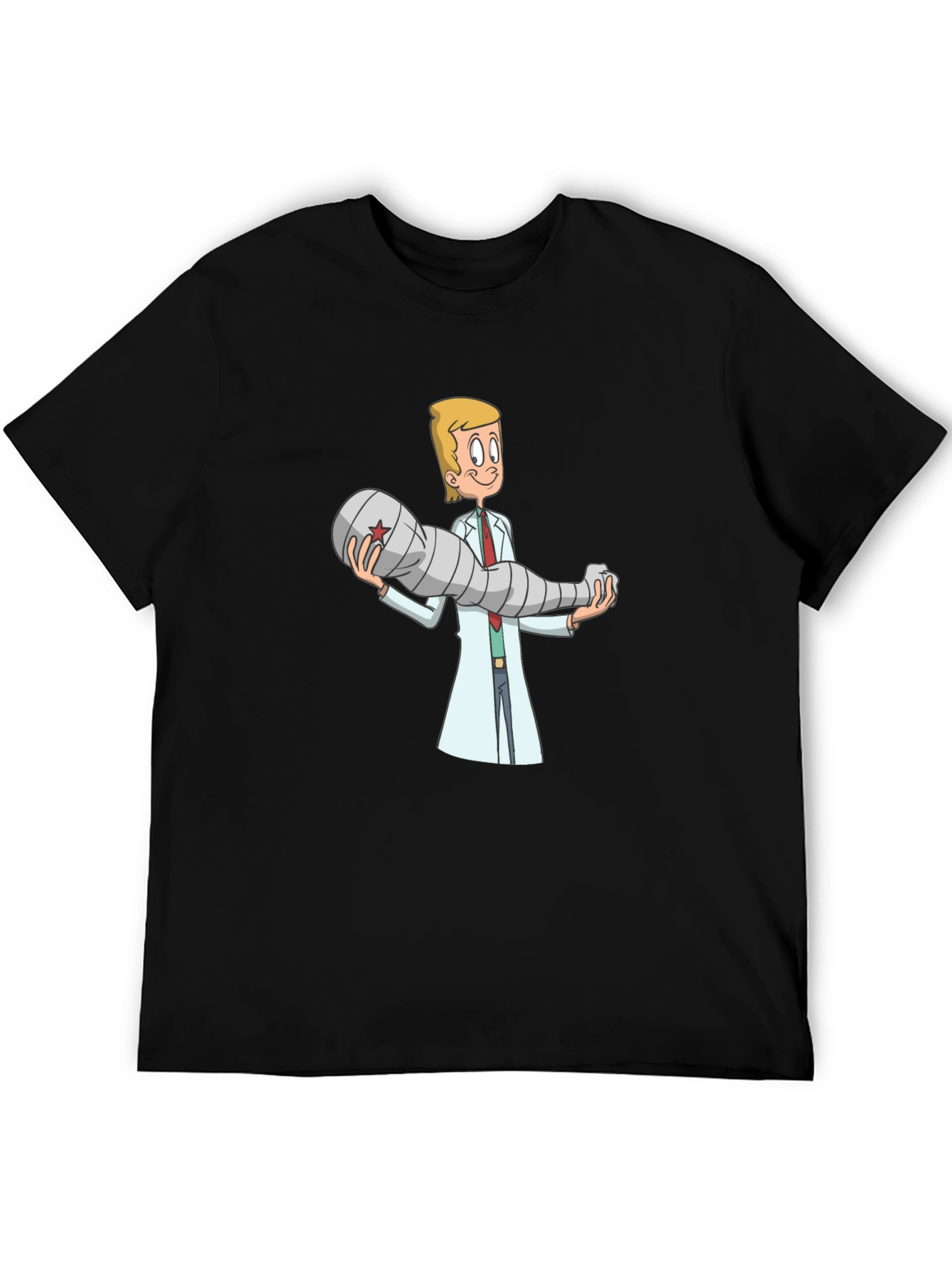 Cartoon Doctor Holding Bionic Arm T-Shirt