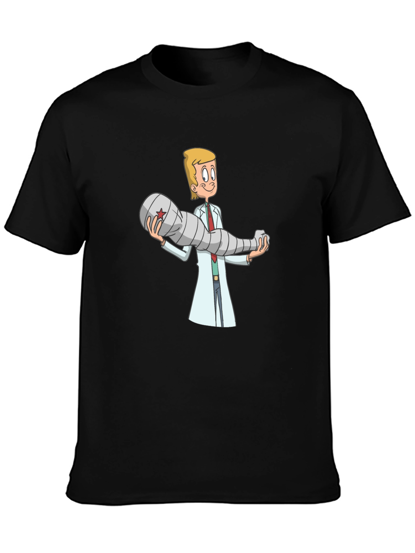 Cartoon Doctor Holding Bionic Arm T-Shirt