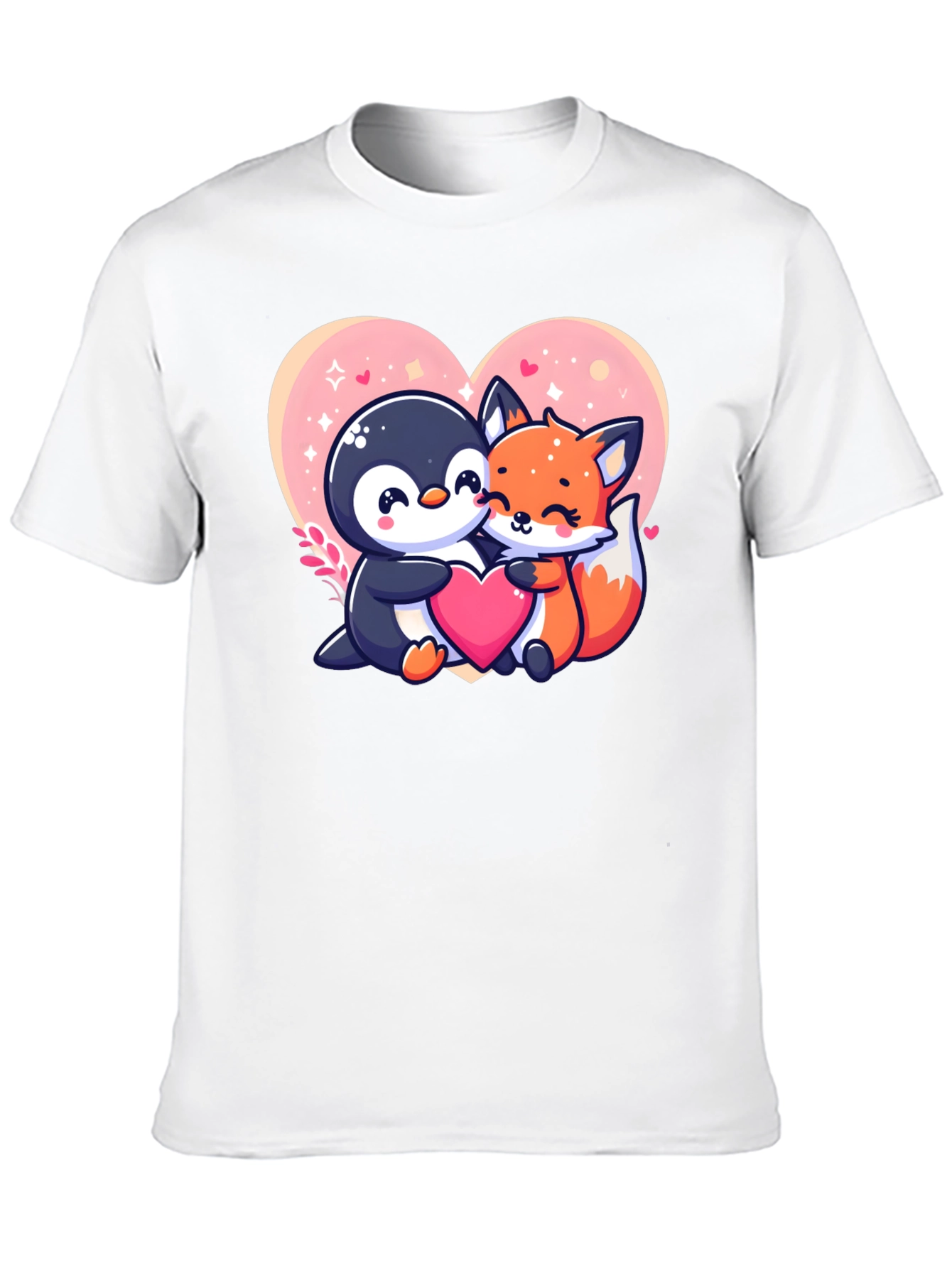 Cute Penguin & Fox Love Heart Graphic Tee