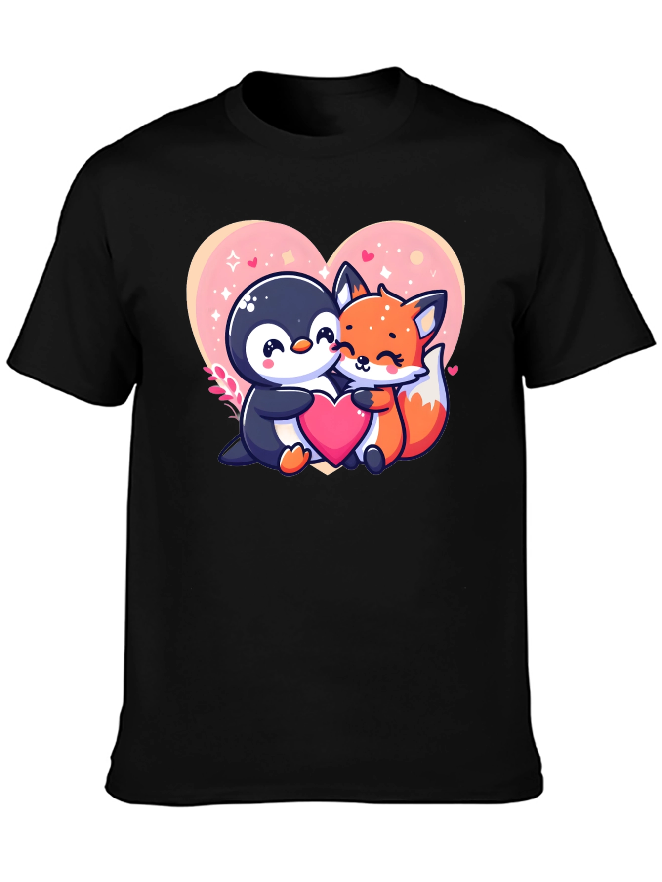 Cute Penguin & Fox Love Heart Graphic Tee