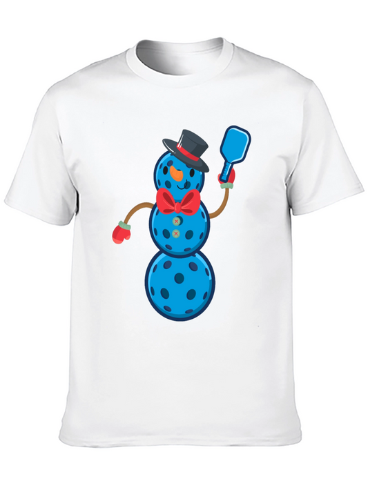 Pickleball Snowman T-Shirt - Holiday Sport Fun
