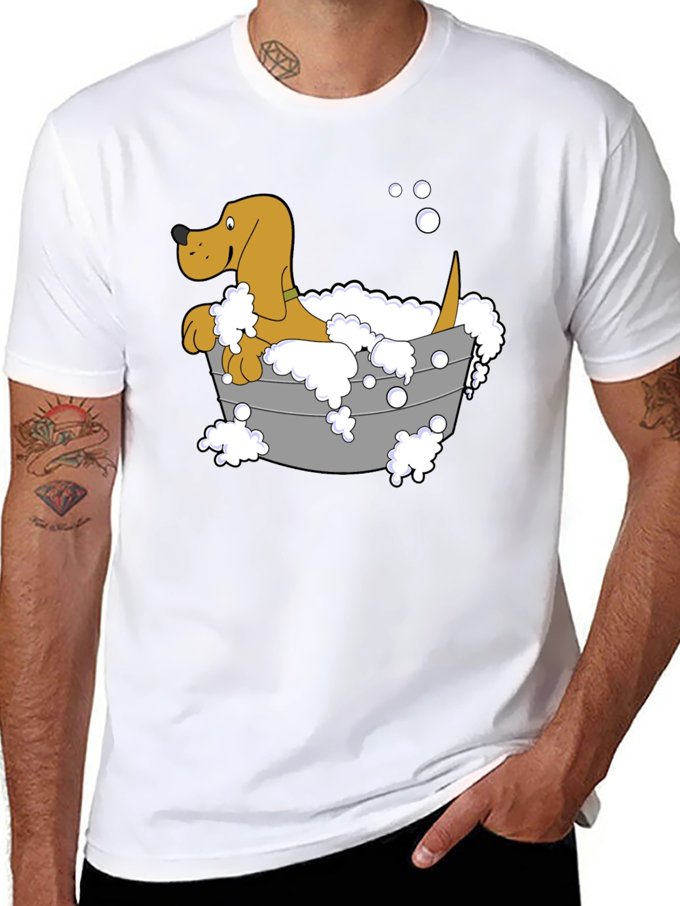 Cartoon Dog in Tub Graphic T-Shirt