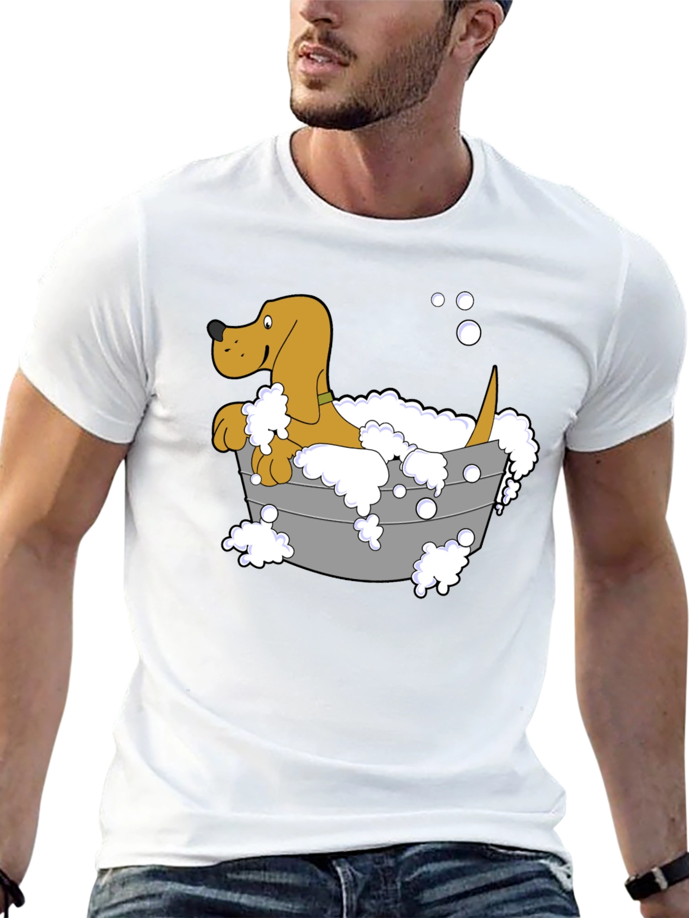 Cartoon Dog in Tub Graphic T-Shirt