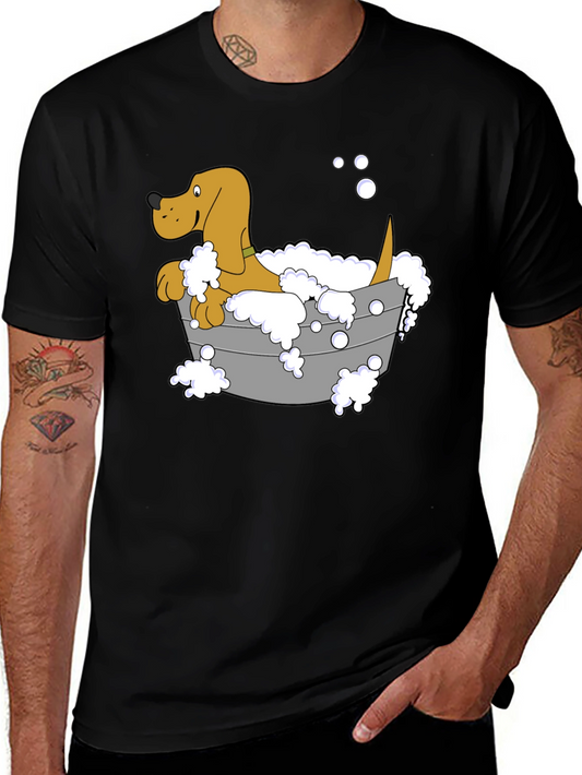 Cartoon Dog in Tub Graphic T-Shirt