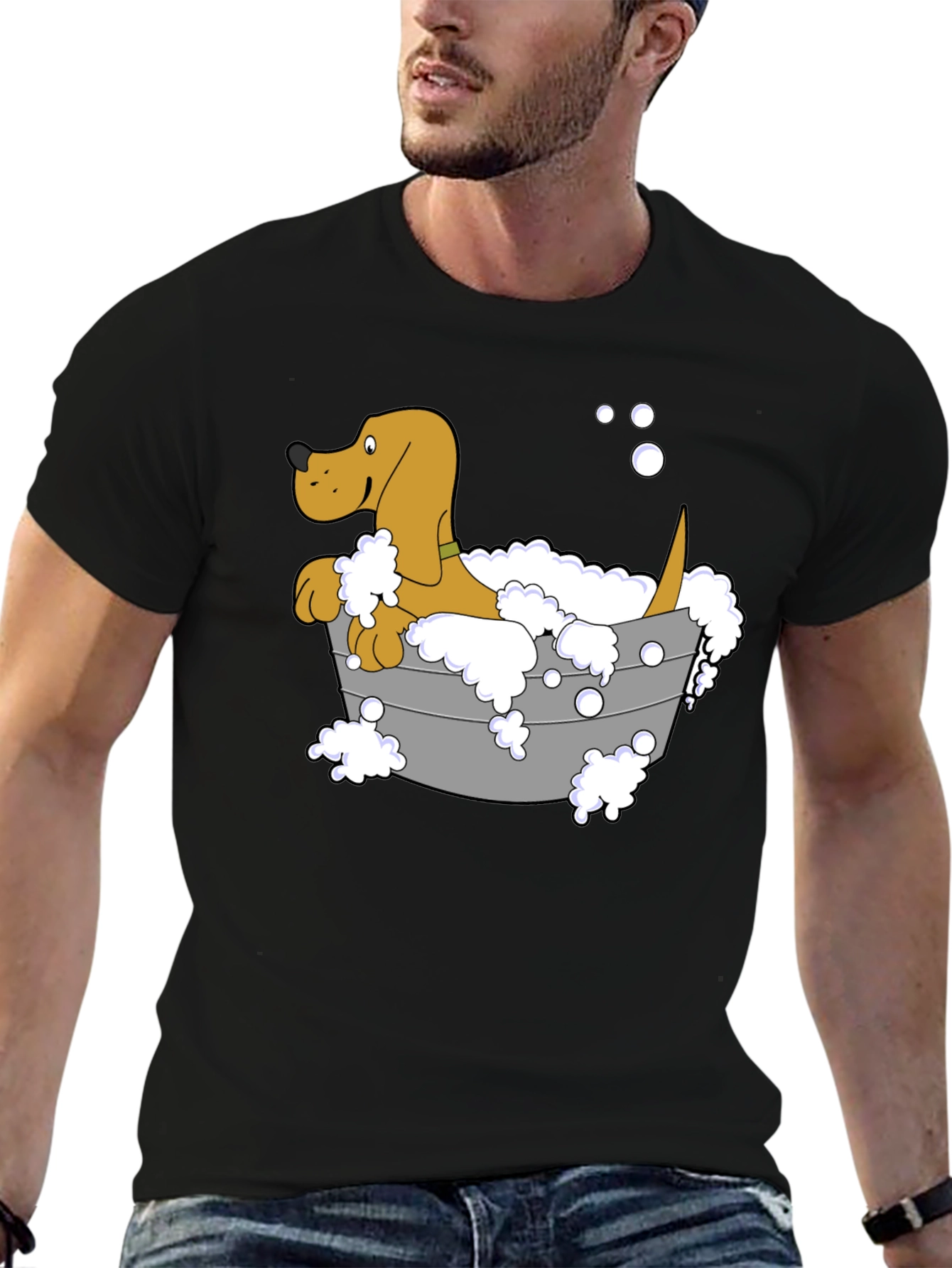 Cartoon Dog in Tub Graphic T-Shirt