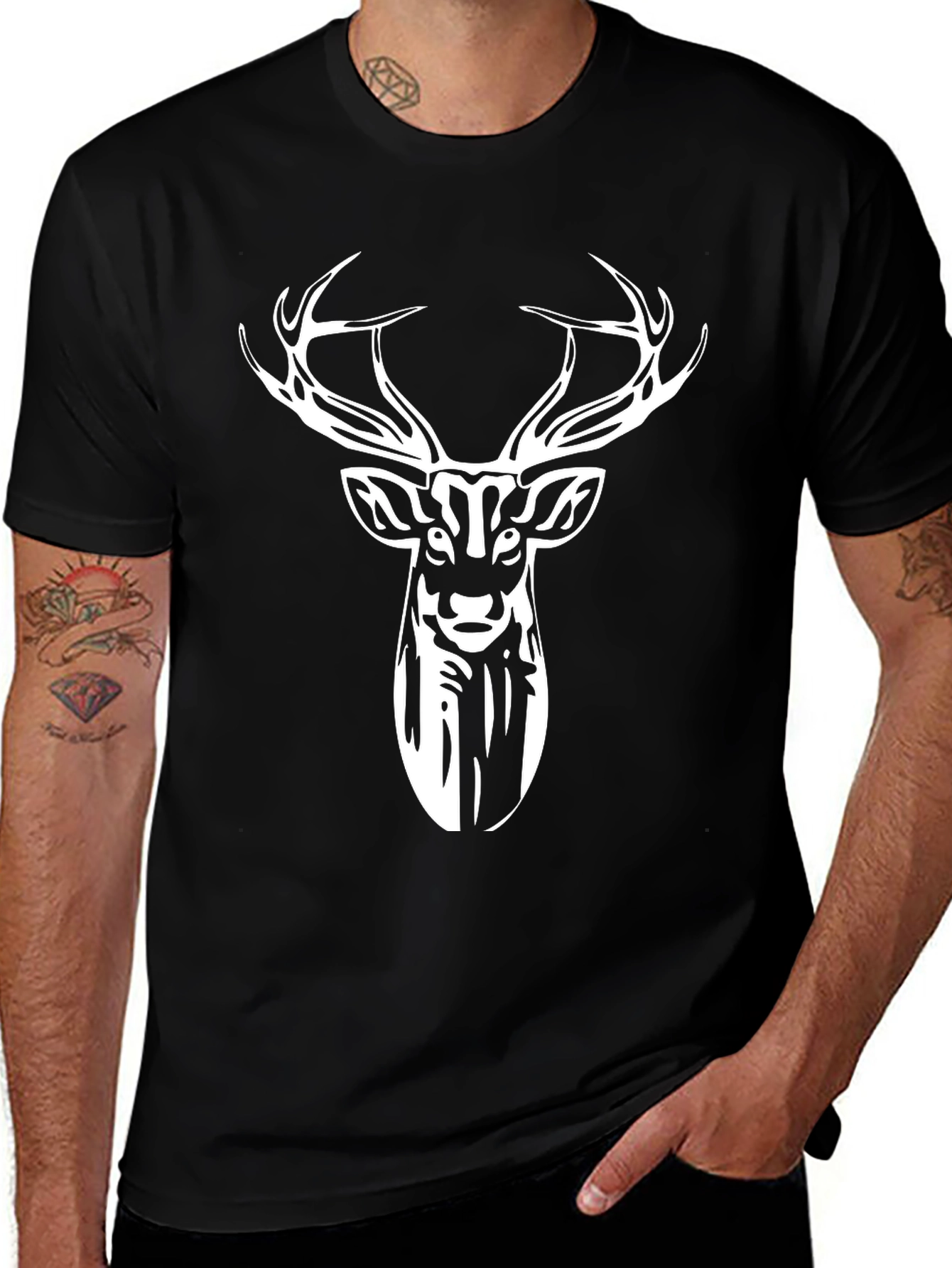 Deer Head Graphic Tee - Mens Black T-Shirt