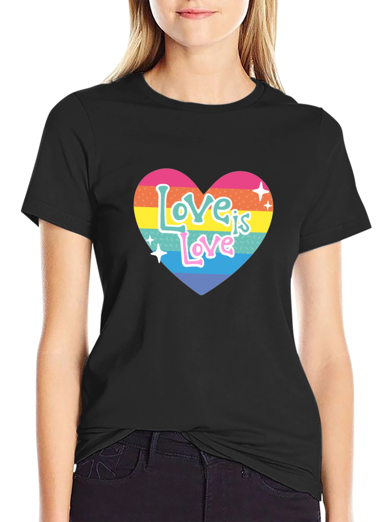Love is Love Rainbow Heart Graphic Tee - Black