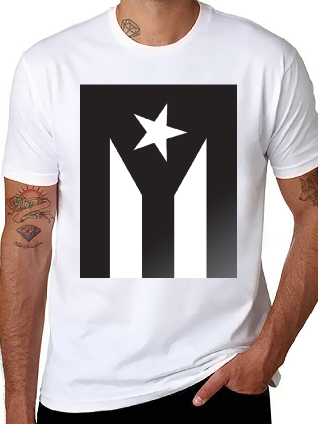 Puerto Rico Flag Inspired Black T-Shirt