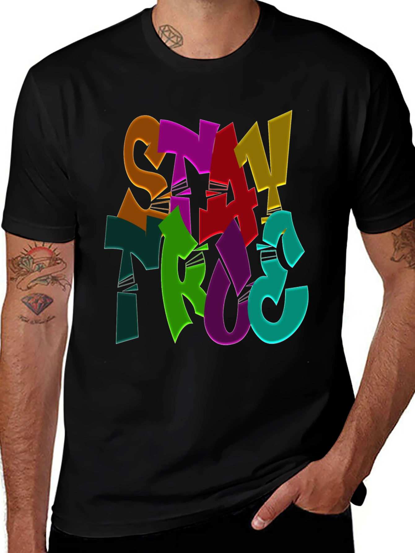 Stay True Graphic Print Black T-Shirt