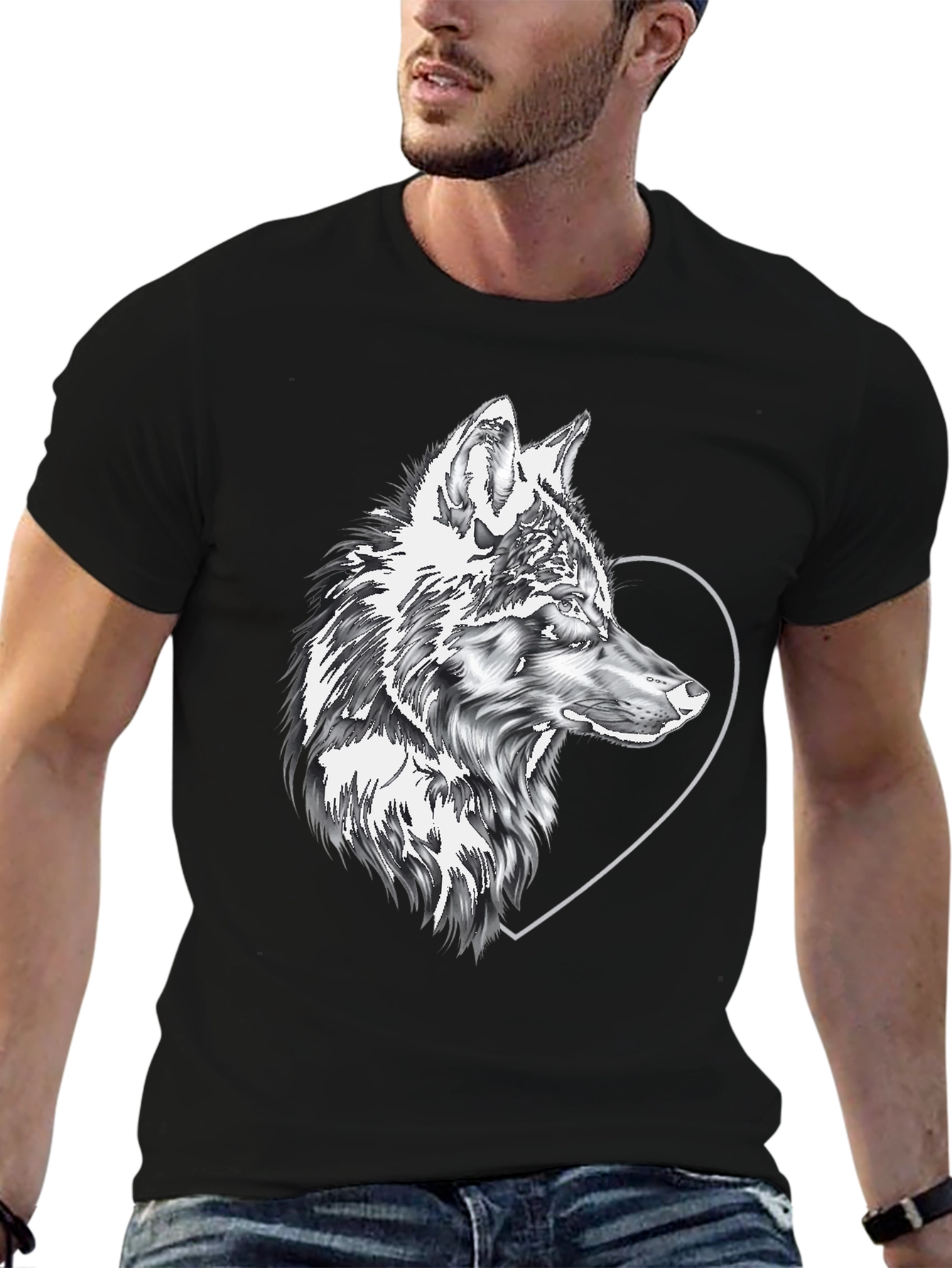Wolf & Heart Graphic Black Tee