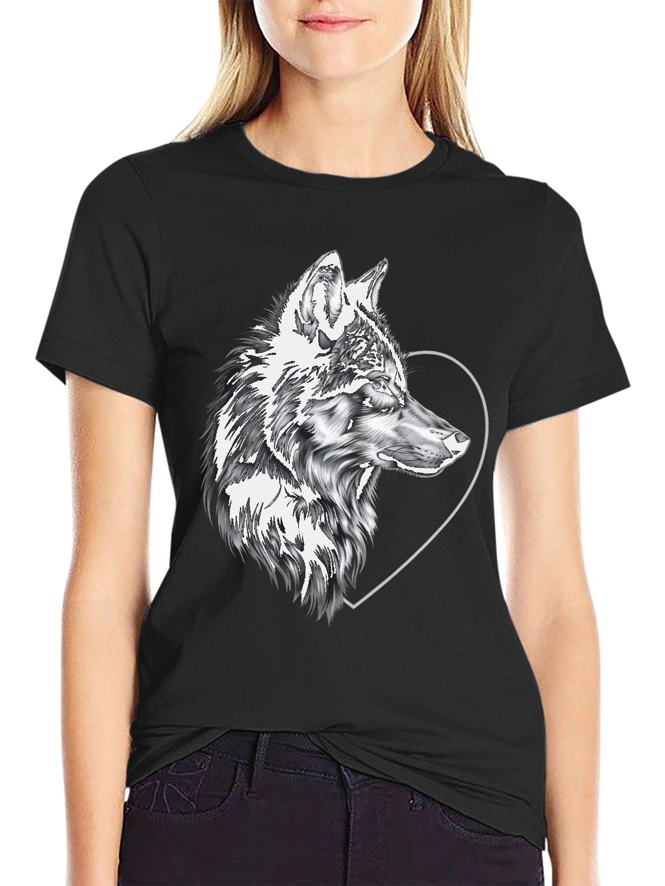 Wolf & Heart Graphic Black Tee