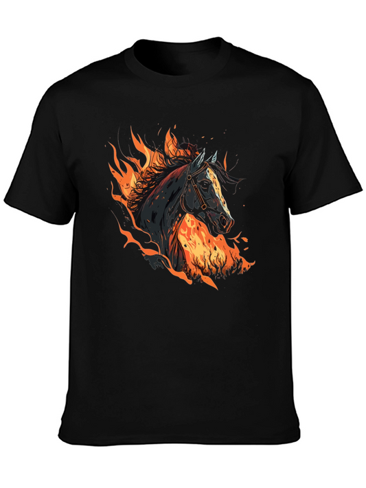 Fiery Horse Graphic Tee - Black Cotton T-Shirt