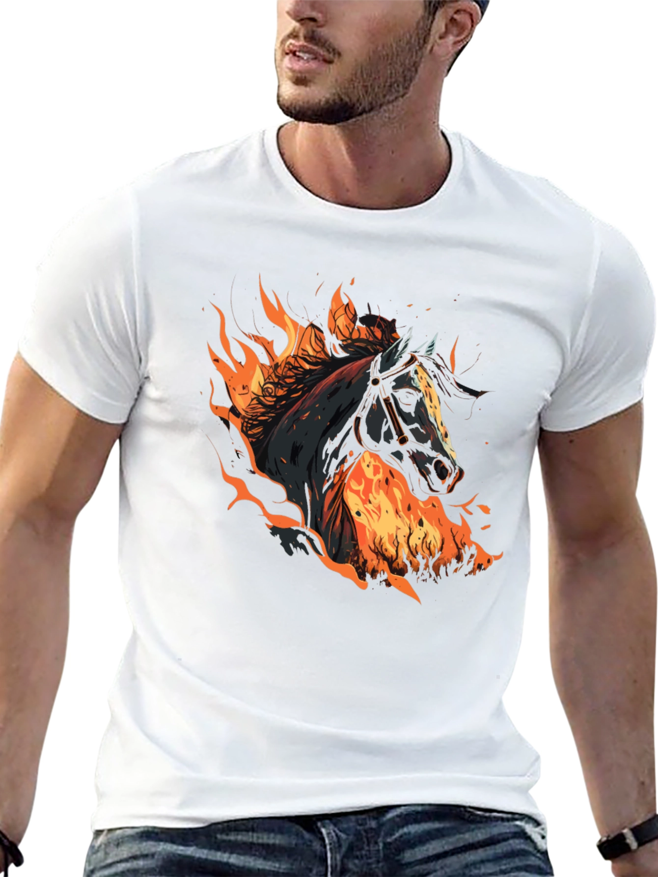 Fiery Horse Graphic Tee - Black Cotton T-Shirt