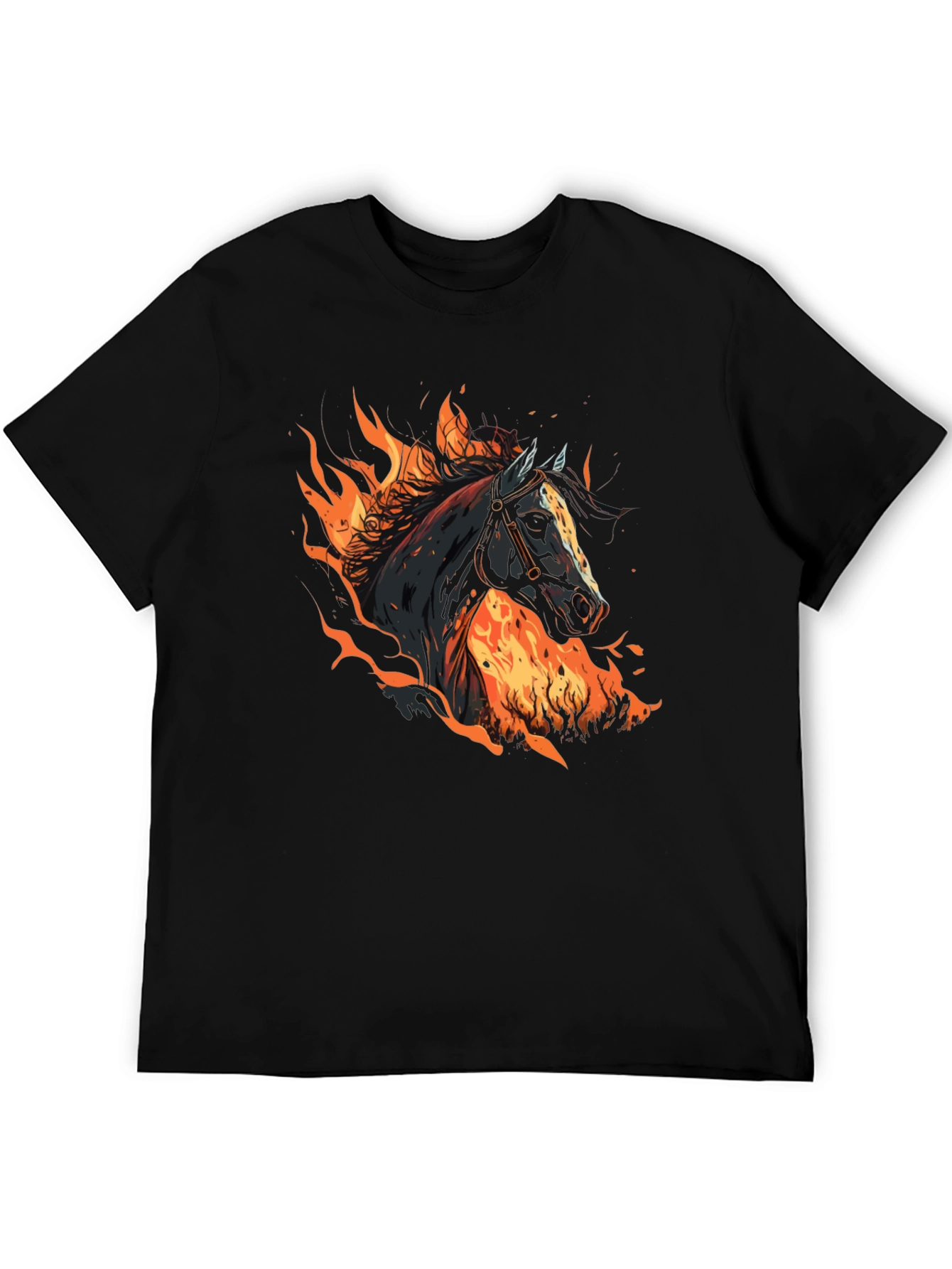 Fiery Horse Graphic Tee - Black Cotton T-Shirt