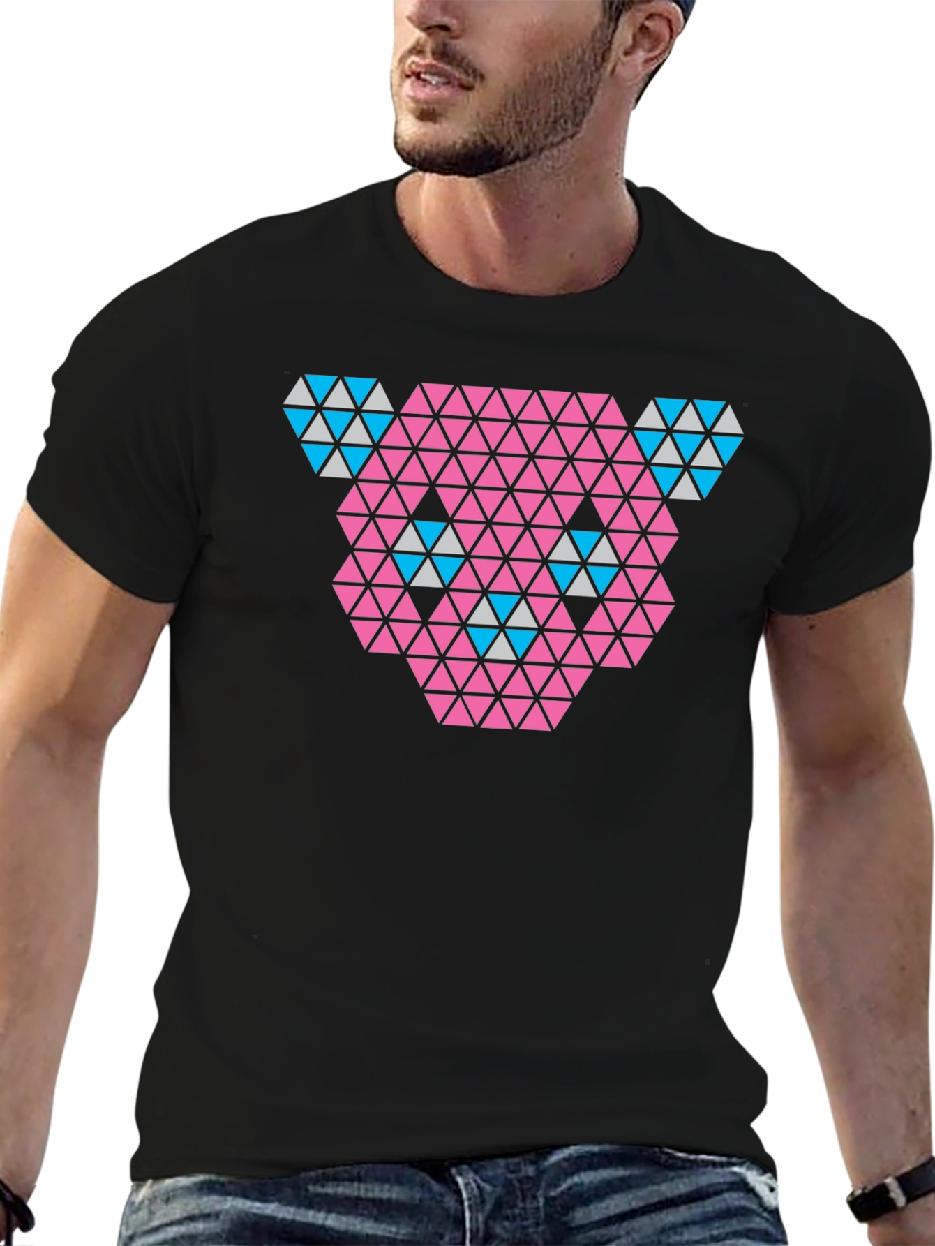 Pixelated Bear T-Shirt - Geometric Design