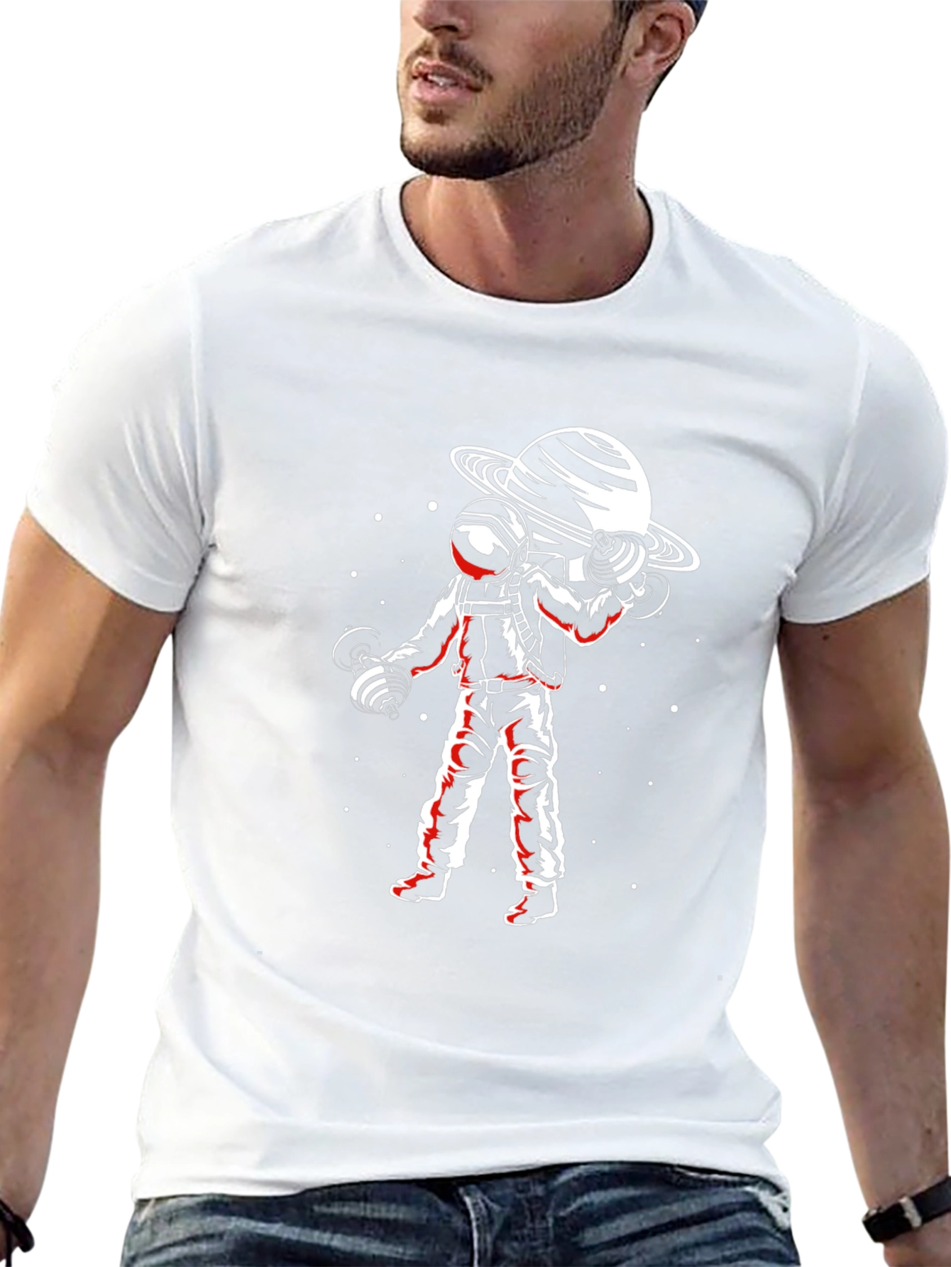 Astronaut Planet Lifting T-Shirt - Space Gym Apparel