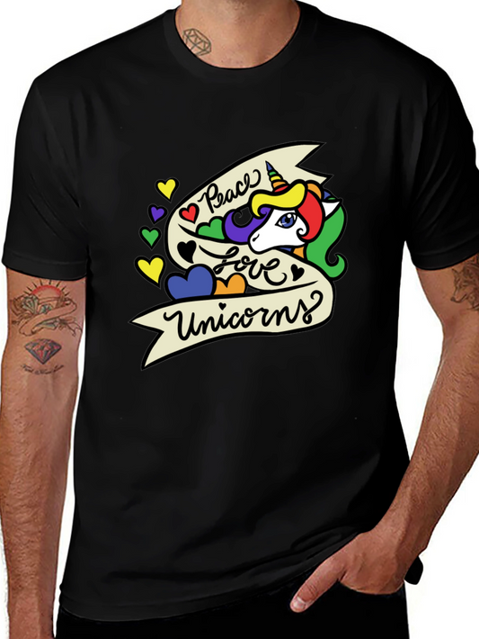 Peace Love Unicorns Graphic T-Shirt - Black