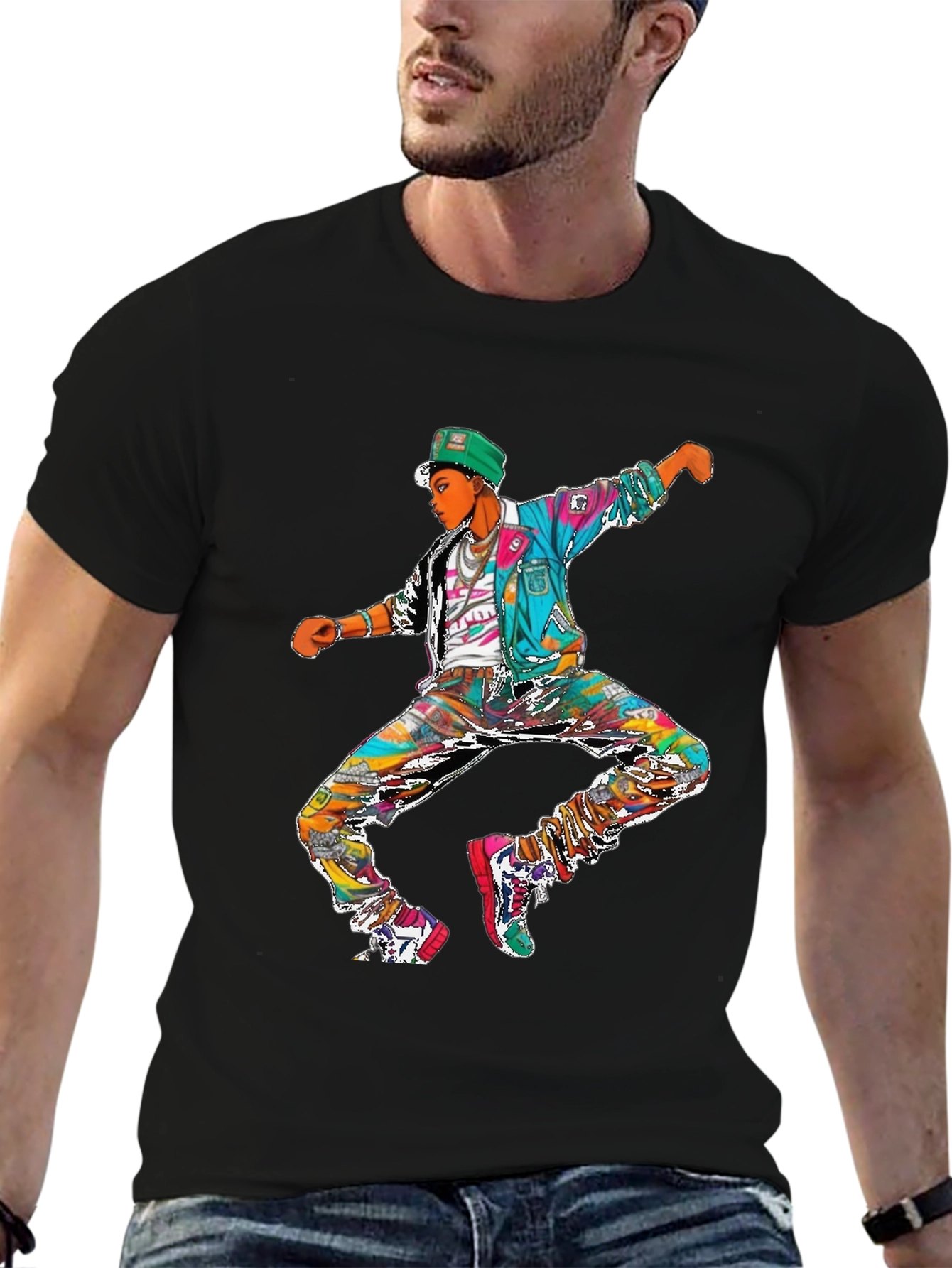 Retro 90s Dancer Graphic Tee - Black Cotton T-Shirt