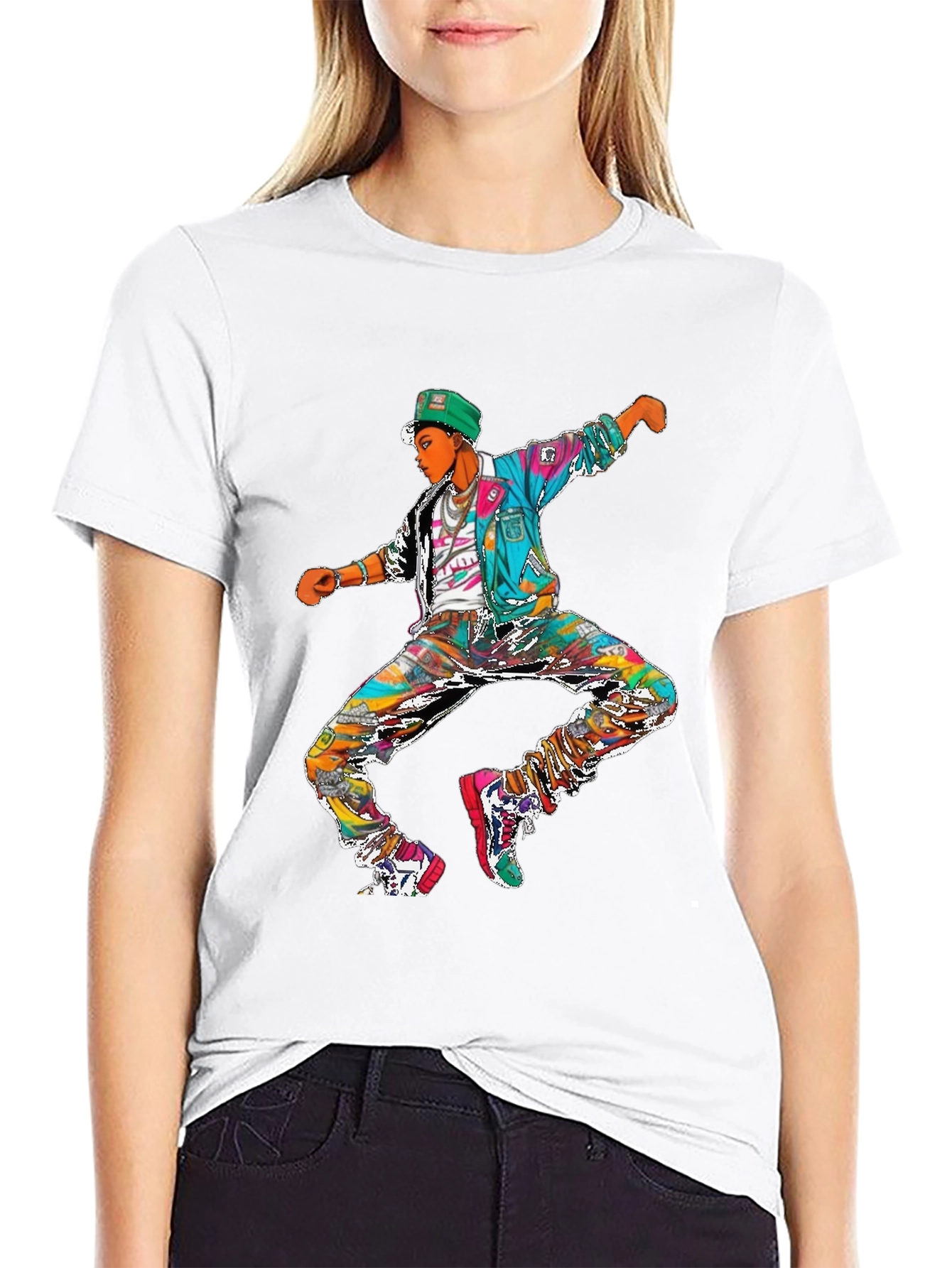 Retro 90s Dancer Graphic Tee - Black Cotton T-Shirt