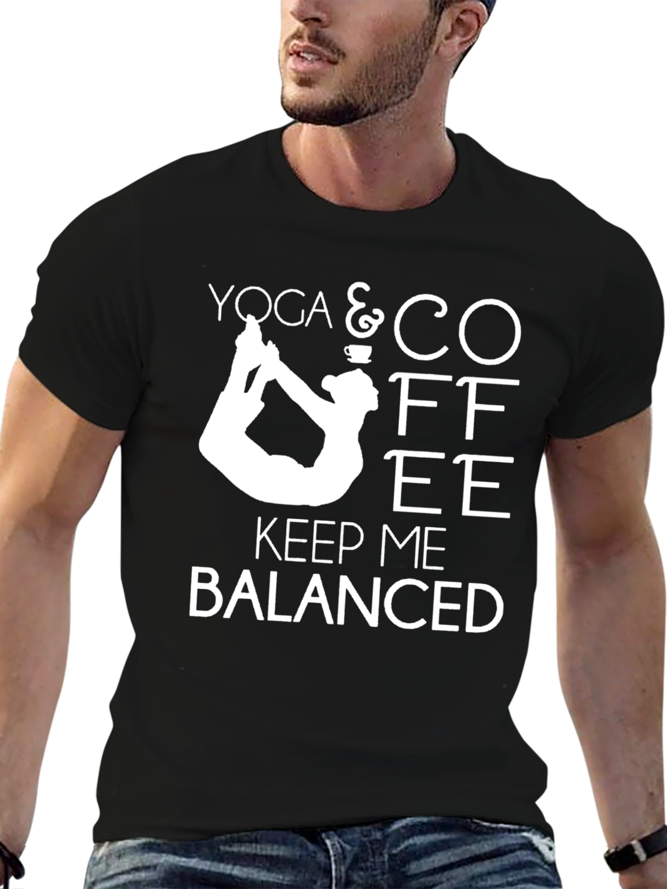 Yoga & Coffee Balanced Mens Black T-Shirt