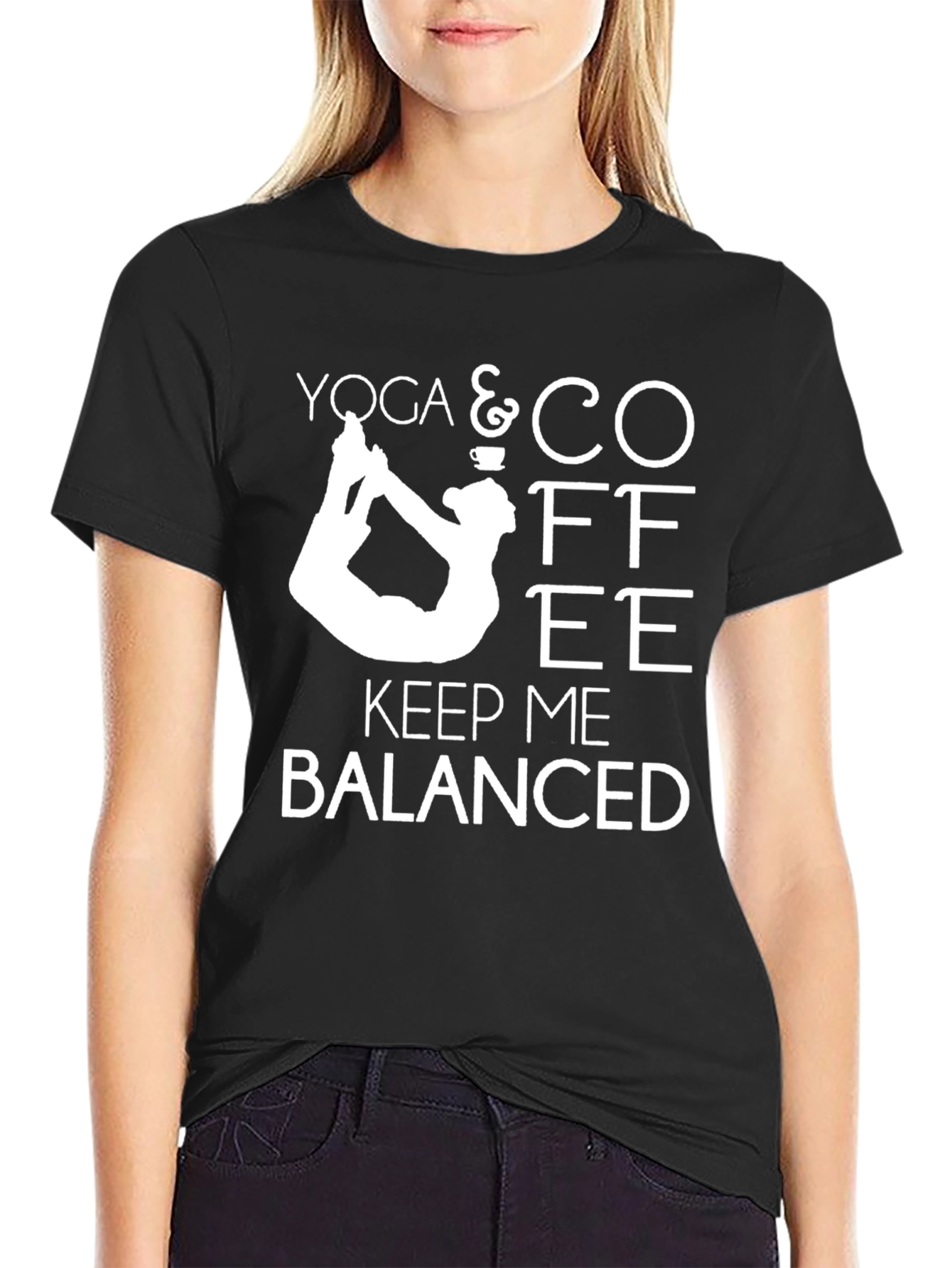 Yoga & Coffee Balanced Mens Black T-Shirt