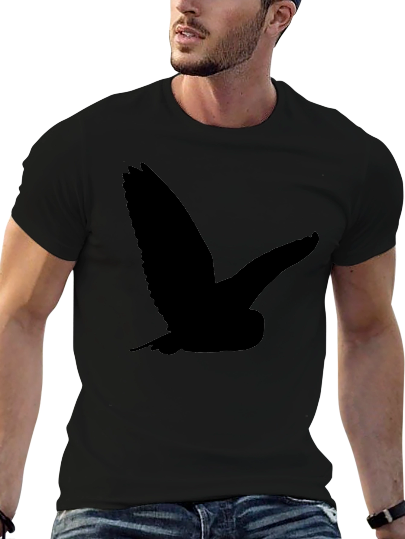 Mens Black T-Shirt with Owl Silhouette