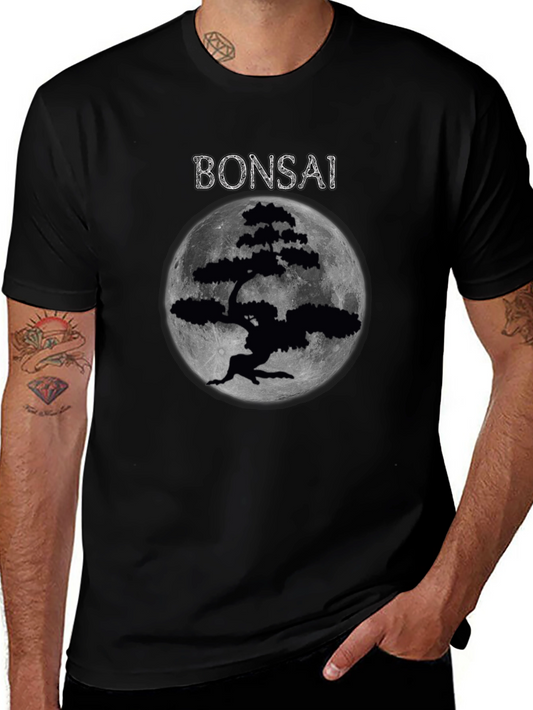 Bonsai Tree Moon Graphic T-Shirt - Black
