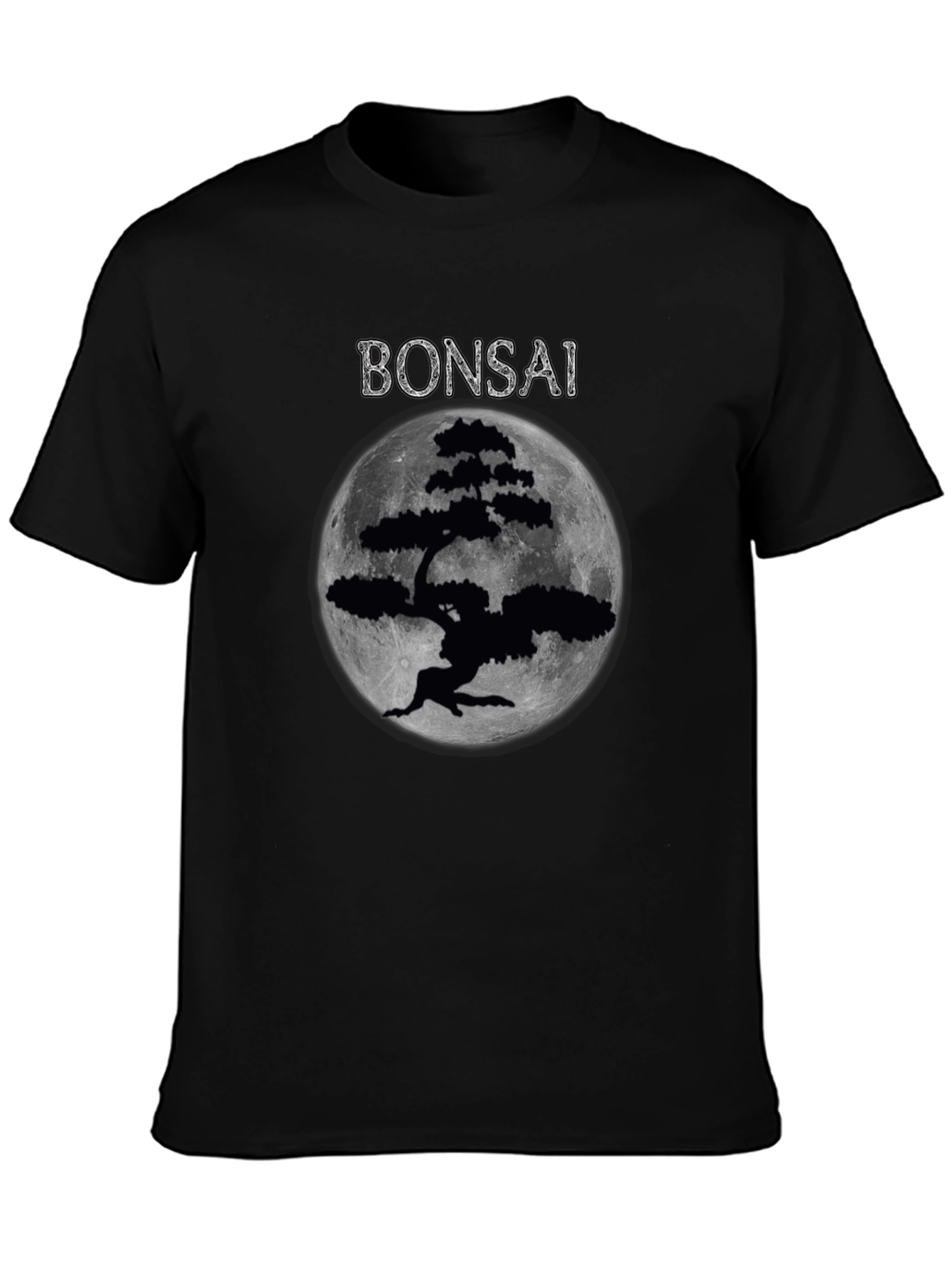 Bonsai Tree Moon Graphic T-Shirt - Black
