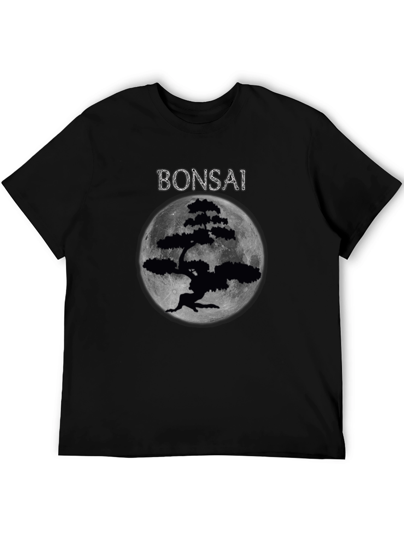 Bonsai Tree Moon Graphic T-Shirt - Black