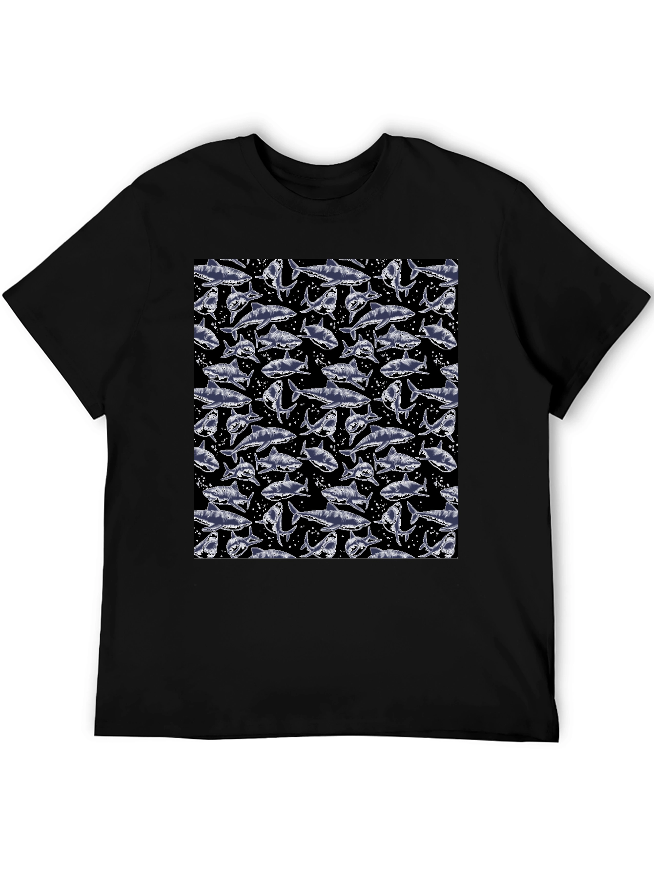 Shark Print Crew Neck T-Shirt - Mens Fashion