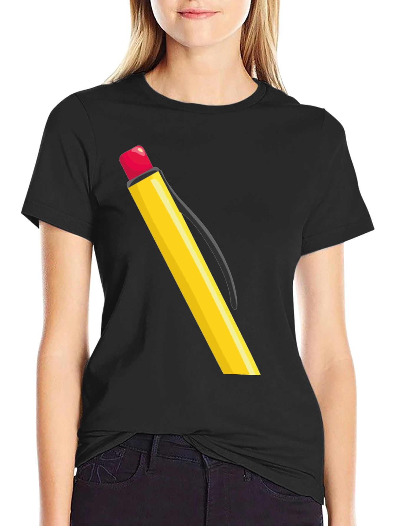 Pencil Graphic Tee - Black Cotton Casual Wear