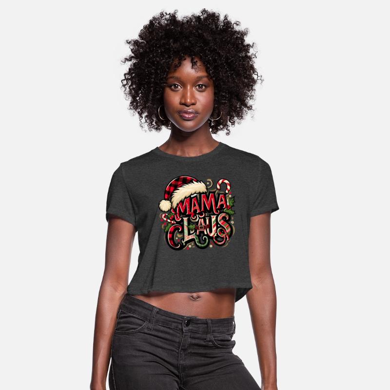 Festive 'Mama Claus' Christmas T-Shirt with Plaid