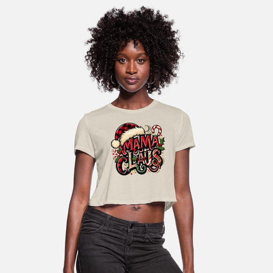 Festive 'Mama Claus' Christmas T-Shirt with Plaid