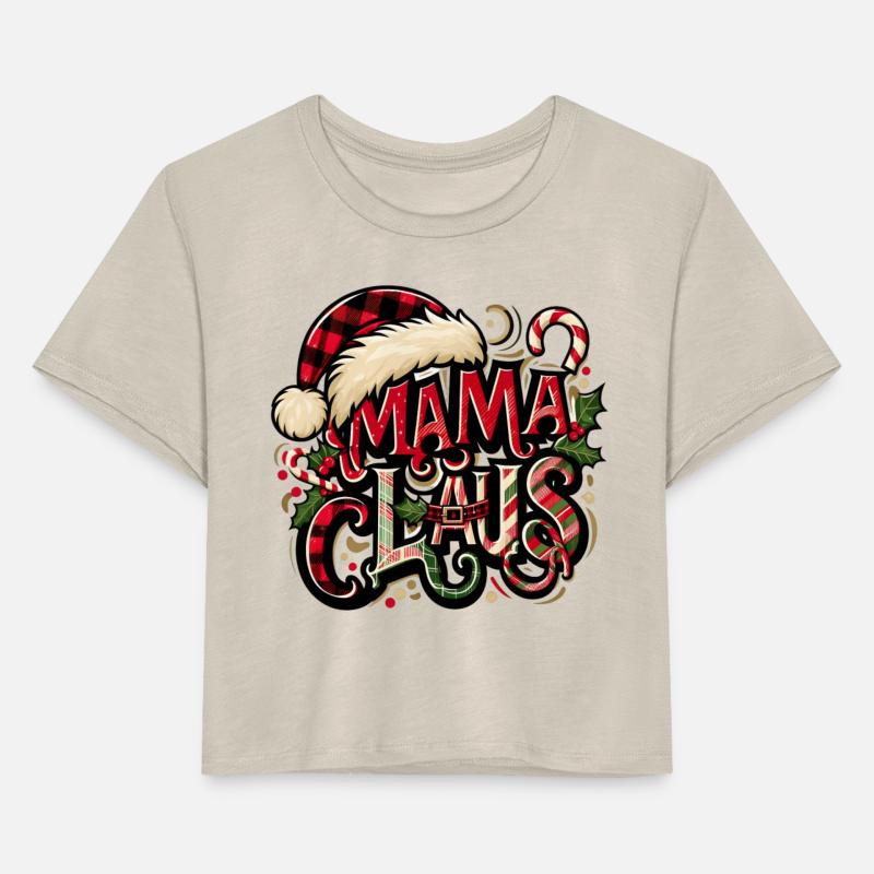 Festive 'Mama Claus' Christmas T-Shirt with Plaid