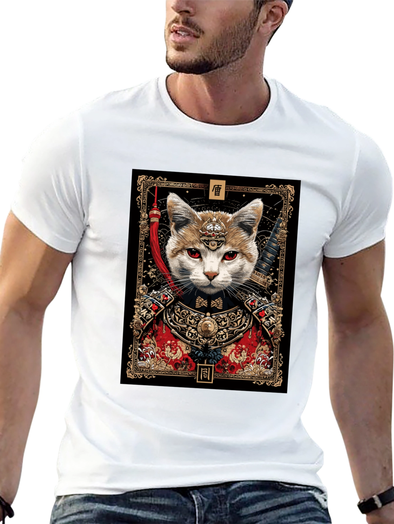 Samurai Cat Graphic Tee - Unique Design