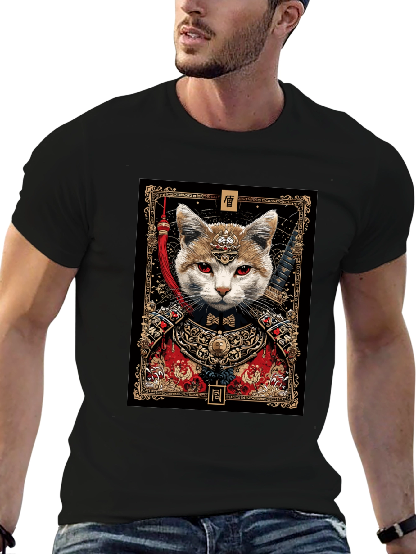 Samurai Cat Graphic Tee - Unique Design
