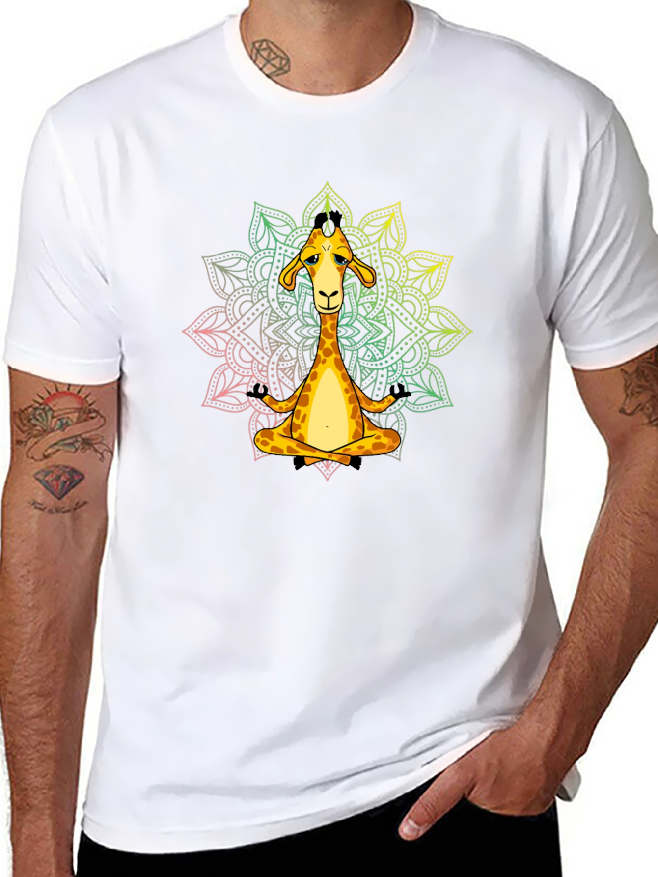 Meditating Giraffe T-Shirt - Yoga Mandala Tee