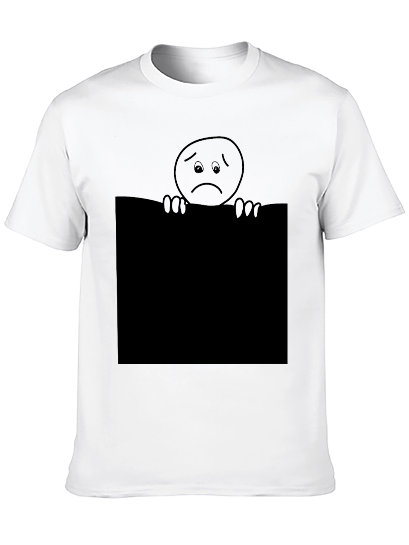 Sad Face Graphic T-Shirt - Black Crew Neck