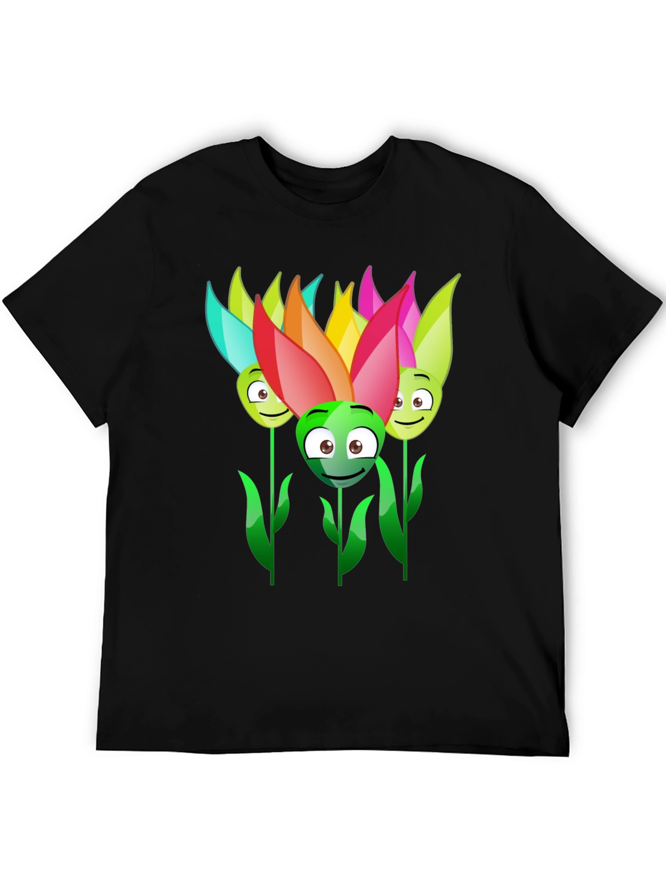 Funny Flower Faces Black T-Shirt