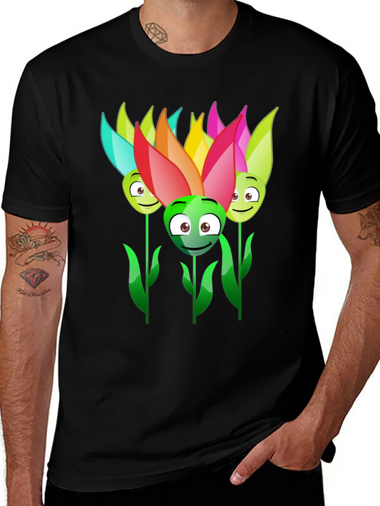 Funny Flower Faces Black T-Shirt