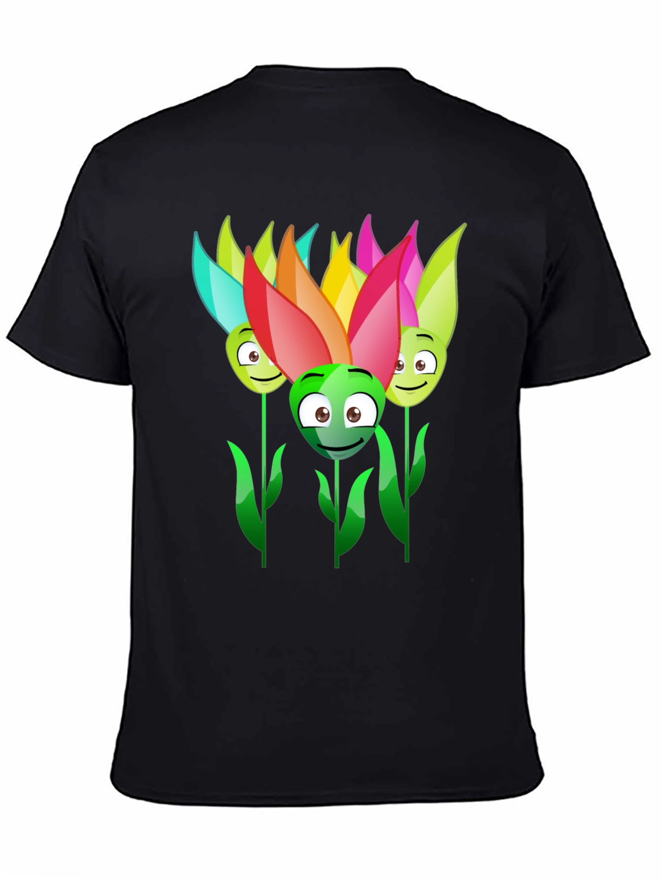 Funny Flower Faces Black T-Shirt