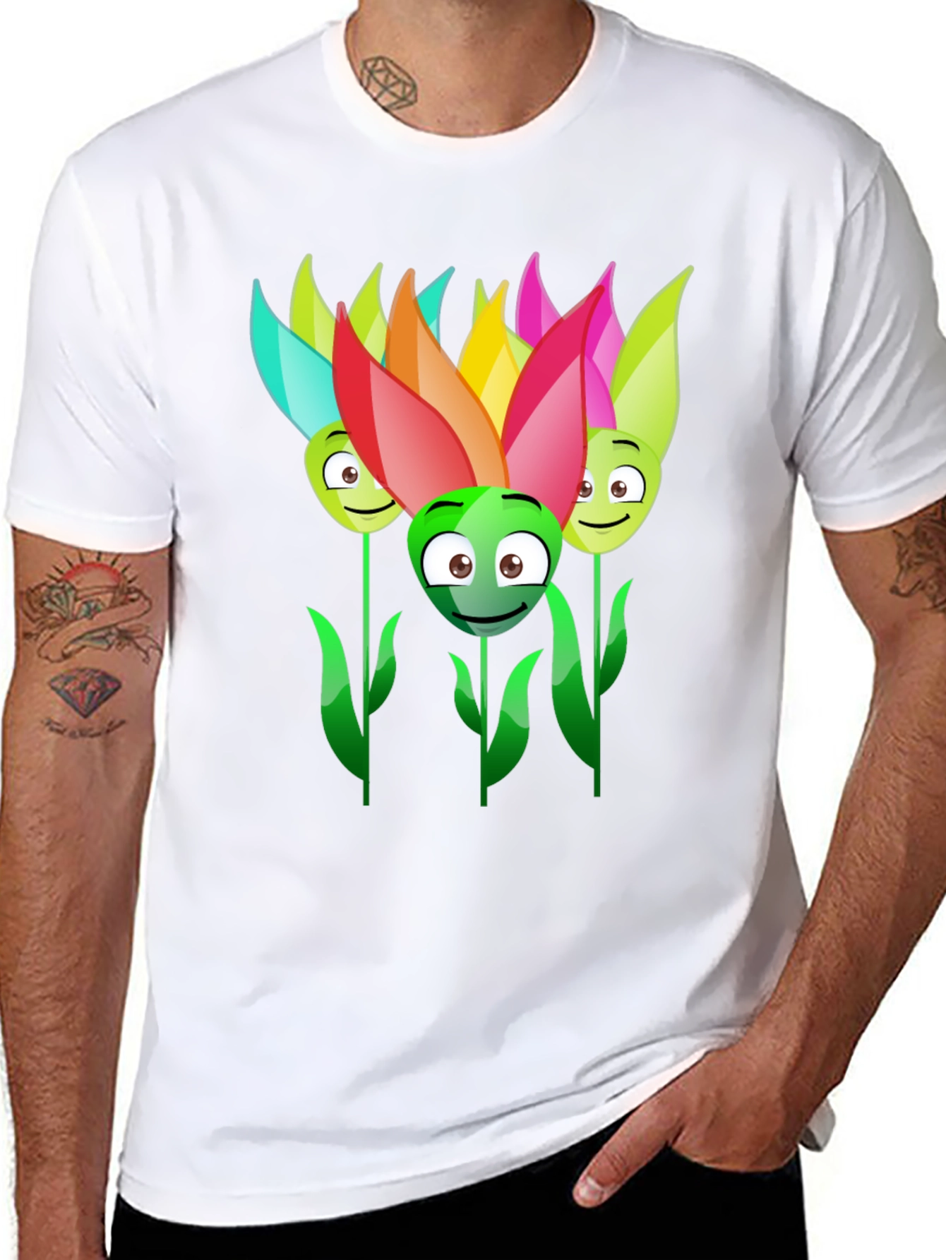 Funny Flower Faces Black T-Shirt